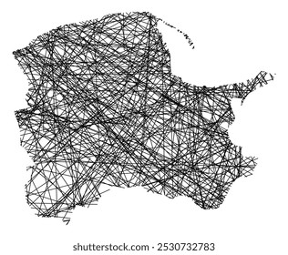 Symbol Map of the Voivodeship or Province Pomeranian (Poland) showing the state with black, crossing lines like Mikado Sticks or a spider web