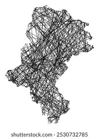 Symbol Map of the Voivodeship or Province Silesian (Poland) showing the state with black, crossing lines like Mikado Sticks or a spider web