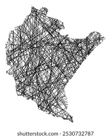 Symbol Map of the Voivodeship or Province Subcarpathian (Poland) showing the state with black, crossing lines like Mikado Sticks or a spider web