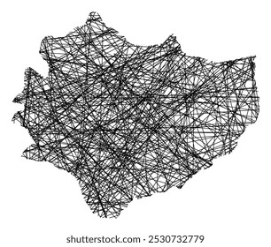 Symbol Map of the Voivodeship or Province Swietokrzyskie (Poland) showing the state with black, crossing lines like Mikado Sticks or a spider web