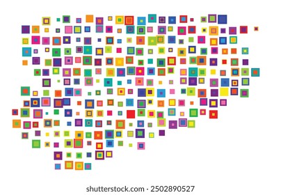 Symbol Map of the Voivodeship or Province Warmian-Masurian (Poland) showing the territory with a pattern of overlapping colorful squares like candies