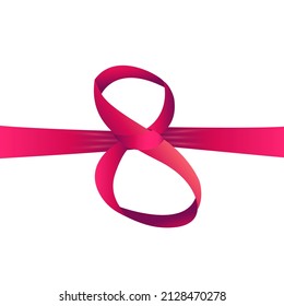 symbol March 8 of red satin ribbon on a light background