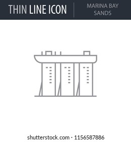 Symbol of Marina Bay Sands. Thin line Icon of Landmark Set. Stroke Pictogram Graphic for Web Design. Quality Outline Vector Symbol Concept. Premium Mono Linear Beautiful Plain Laconic Logo