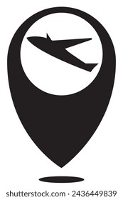 symbol or mark Check-in point for map. Black and white pattern. Monochrome. Airport with white background. Isolated.