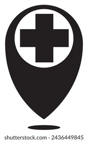 symbol or mark Check-in point for map. Black and white pattern. Monochrome. Hospital with white background. Isolated.