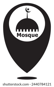 Symbol- oder Markierungseincheckpunkt für Karte. Schwarzweißmuster. Monochrom. Moschee mit weißem Hintergrund. Isoliert.