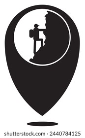 Symbol- oder Markierungseincheckpunkt für Karte. Schwarzweißmuster. Monochrom. Bergsteigen mit weißem Hintergrund. Isoliert.