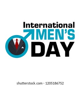 The symbol of Mars as a man and the text International men's day. Vector creative illustration.