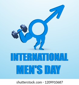 The symbol of Mars as a man and the text International men's day. Vector creative illustration. 3d concept. World men's day. 19 November