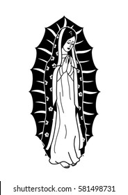 symbol of mary mother in black and white