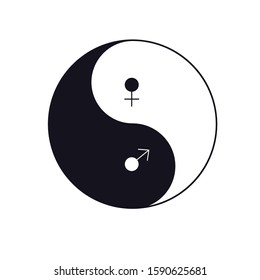 A symbol of masculine and feminine. The image marks Mars and Venus in the Yin-Yang circle. Stock vector graphics
