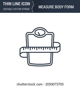 Symbol of Measure Body Form Thin Line Icon of Sport and Fitness. Stroke Pictogram Graphic Suitable for Infographics. Editable Vector Stroke. Premium Mono Linear Plain Laconic Logo