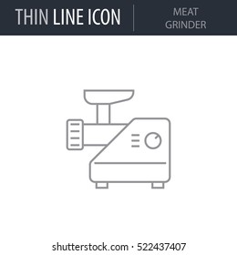 Symbol of Meat Grinder. Thin line Icon of Kitchen Utensils. Stroke Pictogram Graphic for Web Design. Quality Outline Vector Symbol Concept. Premium Mono Linear Beautiful Plain Laconic Logo.