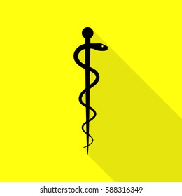 Symbol of the Medicine. Black icon with flat style shadow path on yellow background.
