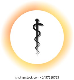 Symbol of the Medicine. Dark icon with shadow on the glowing circle button. Illustration.