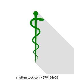 Symbol of the Medicine. Green icon with flat style shadow path.