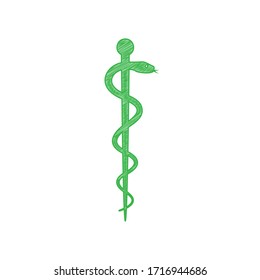 Symbol of the Medicine. Green scribble Icon with solid contour on white background. Illustration.