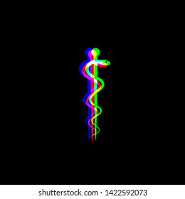 Symbol of the Medicine. Red, green and blue unfocused contour icon at black background. Illustration.