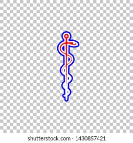 Symbol of the Medicine. Red, white and contour icon at transparent background. Illustration.