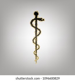 Symbol of the Medicine. Vector. Blackish icon with golden stars at grayish background.