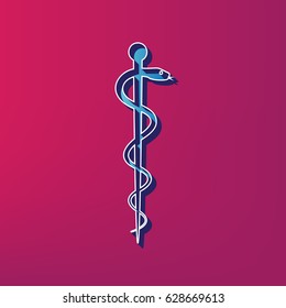 Symbol of the Medicine. Vector. Blue 3d printed icon on magenta background.