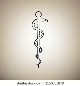 Symbol of the Medicine. Vector. Brush drawed black icon at light brown background.
