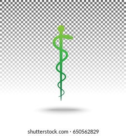 Symbol of the Medicine. Vector. Green gradient icon with shadow at bottom on transparent and white background.