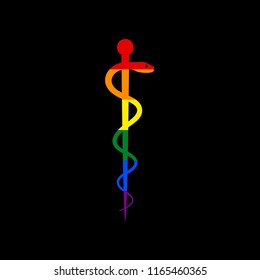 Symbol of the Medicine. Vector. Icon with colors of LGBT flag at black background.