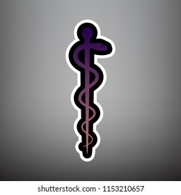 Symbol of the Medicine. Vector. Violet gradient icon with black and white linear edges at gray background.