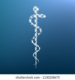 Symbol of the Medicine. Vector. White textured icon at lapis lazuli gradient background.