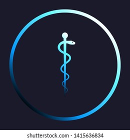 Symbol of the Medicine. White, cyan and blue gradient icon as round button in white shell at dark blue background. Illustration.
