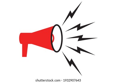 Symbol of megaphone. Red icon of loudspeaker. Concept of news, announce, propaganda, promotion, broadcast, media, message. Vector illustration isolated on white background.