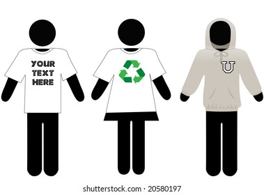 Symbol men and woman wear t-shirts and hoodie sweatshirt as copyspace for your text and graphics.