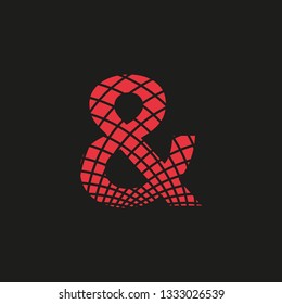 symbol & with mesh look in red color with black background retro editable vector
