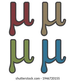 Symbol Micro With Knitted Pattern Vector Illustration. Greek Letter Mu Isolated On White Background
