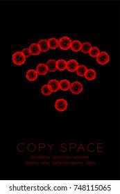 Symbol Microscope Disease cells close up set, Wifi sign red color malware or virus computer concept idea illustration isolated glow on dark background