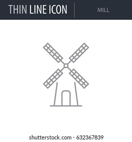 Symbol of Mill. Thin line Icon of Farming. Stroke Pictogram Graphic for Web Design. Quality Outline Vector Symbol Concept. Premium Mono Linear Beautiful Plain Laconic Logo