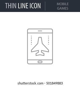 Symbol of Mobile Games Thin line Icon of Video Game Elements. Stroke Pictogram Graphic for Web Design. Quality Outline Vector Symbol Concept. Premium Mono Linear Beautiful Plain Laconic Logo.