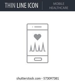 Symbol of Mobile Healthcare. Thin line Icon of Medicine Part One. Stroke Pictogram Graphic for Web Design. Quality Outline Vector Symbol Concept. Premium Mono Linear Beautiful Plain Laconic Logo