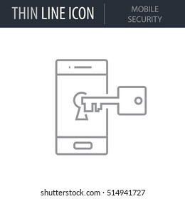 Symbol of Mobile Security Thin line Icon of Cyber Security. Stroke Pictogram Graphic for Web Design. Quality Outline Vector Symbol Concept. Premium Mono Linear Beautiful Plain Laconic Logo
