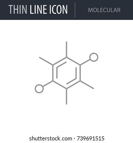 Symbol of Molecular. Thin line Icon of Scientific Study. Stroke Pictogram Graphic for Web Design. Quality Outline Vector Symbol Concept. Premium Mono Linear Beautiful Plain Laconic Logo