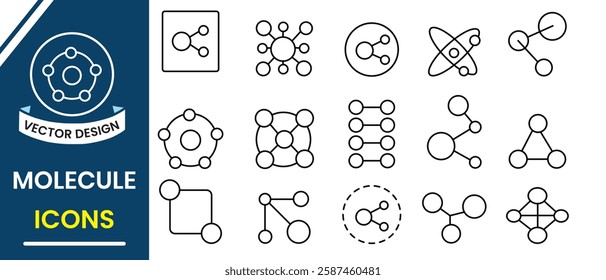 Symbol of  Molecule line icon vector isolated on white background. Molecule icon vector illustration. Symbol of science, nuclear physics, scientific research, education, electrons, proton sign vector.