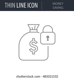Symbol of Money Saving Thin line Icon of Banking and Finance. Stroke Pictogram Graphic for Web Design. Quality Outline Vector Symbol Concept. Premium Mono Linear Beautiful Plain Laconic Logo