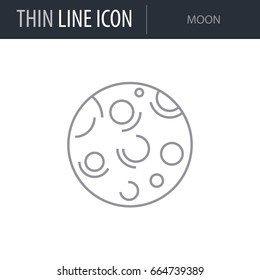 Symbol of Moon. Thin line Icon of Set of Space. Stroke Pictogram Graphic for Web Design. Quality Outline Vector Symbol Concept. Premium Mono Linear Beautiful Plain Laconic Logo
