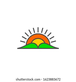 symbol of mountain sun rays geometric design vector