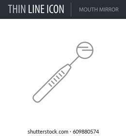 Symbol of Mouth Mirror. Thin line Icon of Dentist Tools. Stroke Pictogram Graphic for Web Design. Quality Outline Vector Symbol Concept. Premium Mono Linear Beautiful Plain Laconic Logo