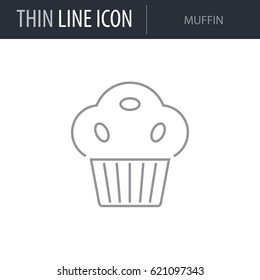 Symbol of Muffin. Thin line Icon of Food. Stroke Pictogram Graphic for Web Design. Quality Outline Vector Symbol Concept. Premium Mono Linear Beautiful Plain Laconic Logo