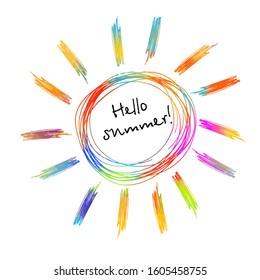 The symbol is the multi-colored sun line. Hello summer. Vector
