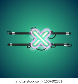 Symbol for multiplication. Realistic glowing double neon character from a font set, vector illustration.
