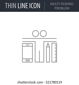 Symbol of Multi-tasking Problem. Thin line Icon of Productivity And Concentration. Stroke Pictogram Graphic for Web Design. Quality Outline Vector Symbol Concept. Premium Mono Linear Beautiful Plain